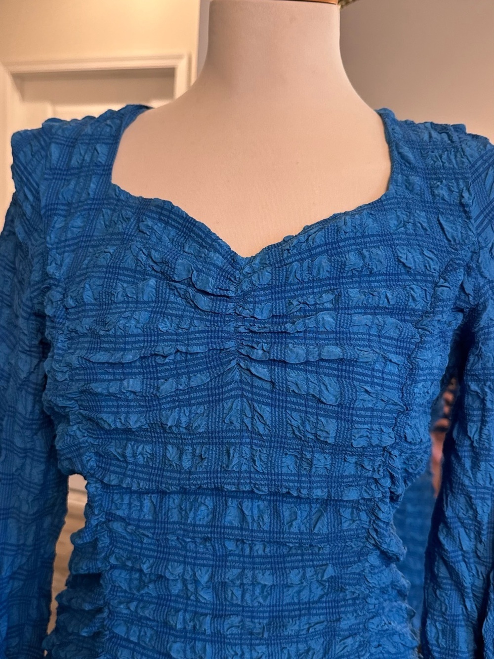 Zara Electric Blue Long Sleeve Ruched Midi Dress - Picture 7 of 12